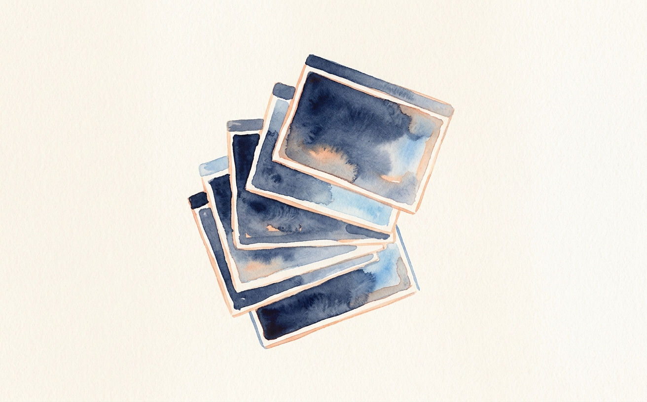 Editorial illustration of a stack of small interface windows overlapping like cards, set against a cream paper background with peach accents.