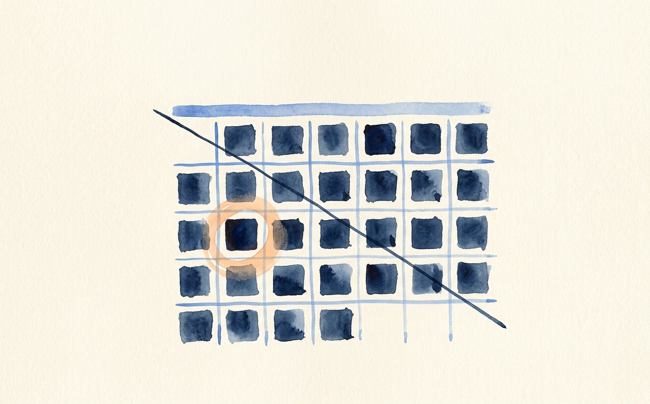 Editorial illustration of a desk calendar with a circled June 15 date and a stylized check pad in soft navy and peach tones.