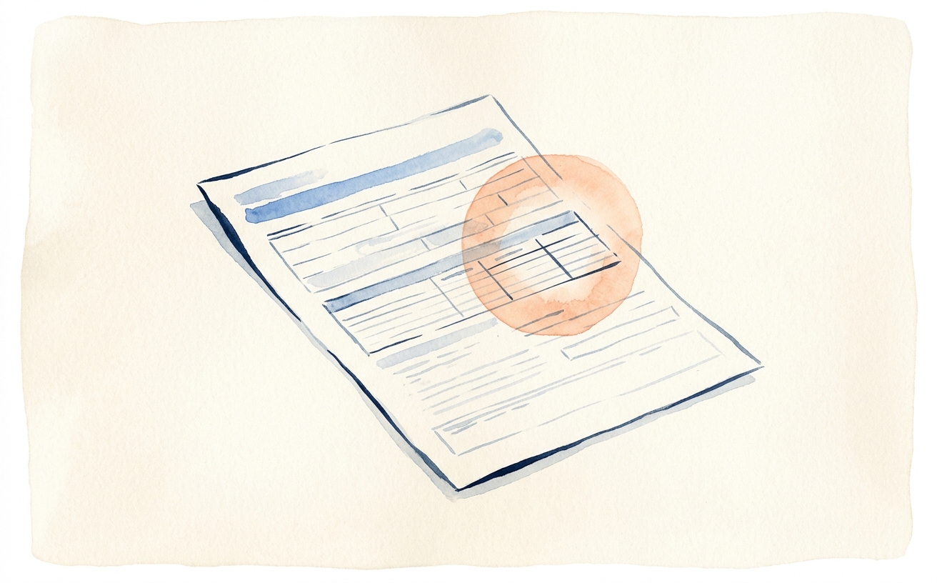 Editorial illustration of a magnifying glass over a Form 1040 with a highlighted QBI line, against a cream background.