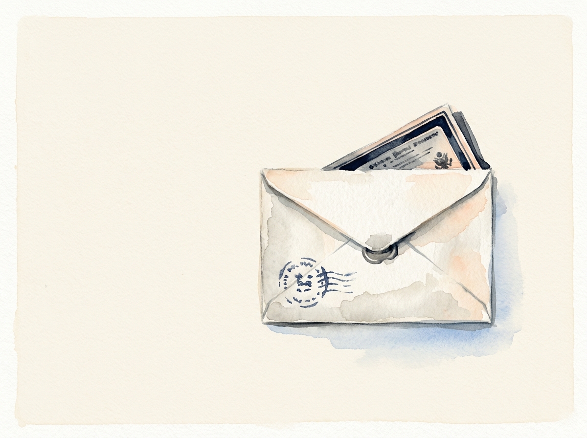 Watercolor illustration of an unopened IRS letter